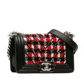 シャネル ボーイシャネル スモール チェーン ショルダーバッグ ブラック レッド ツイード レザー レディース CHANEL 【中古】